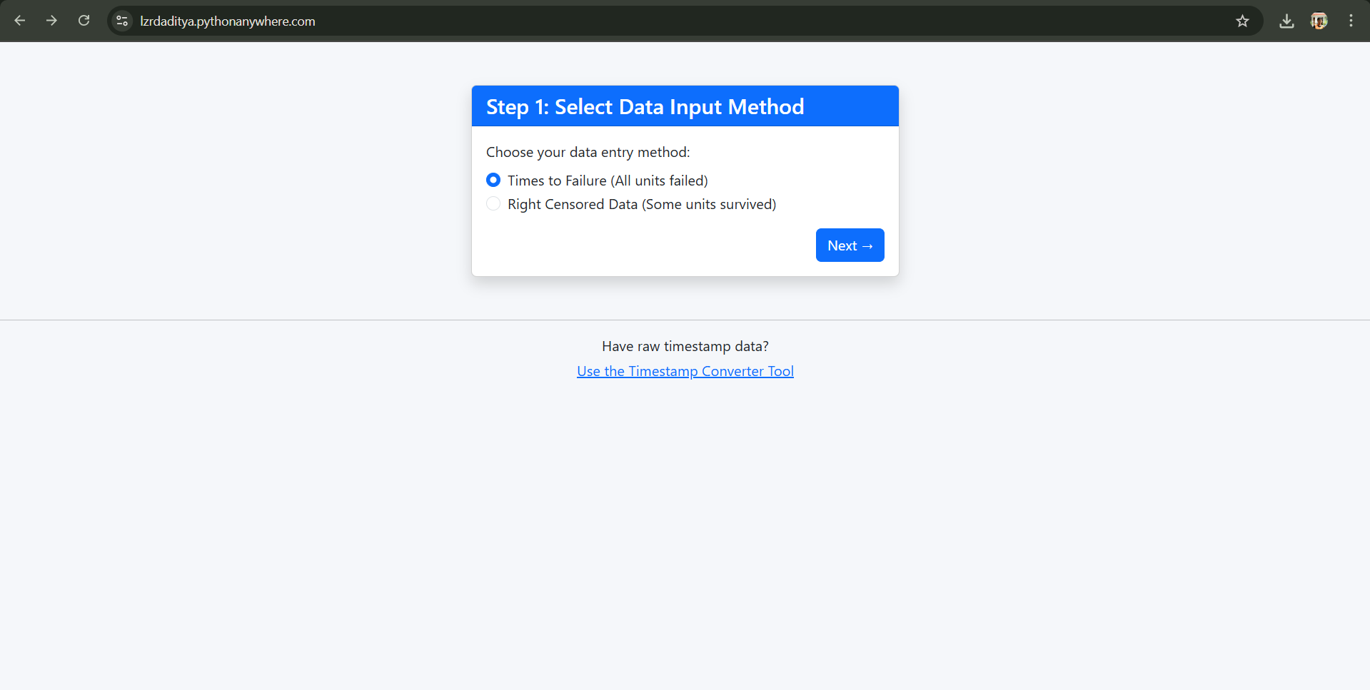 Reliability Calculation Web App